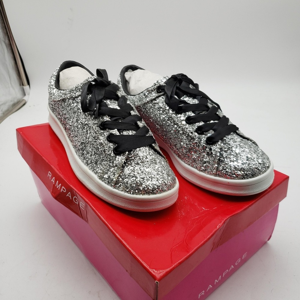 Rampage Shoes Womens Size 7 Silver Glitter Low‎ Top Lace Up Sneakers Casual